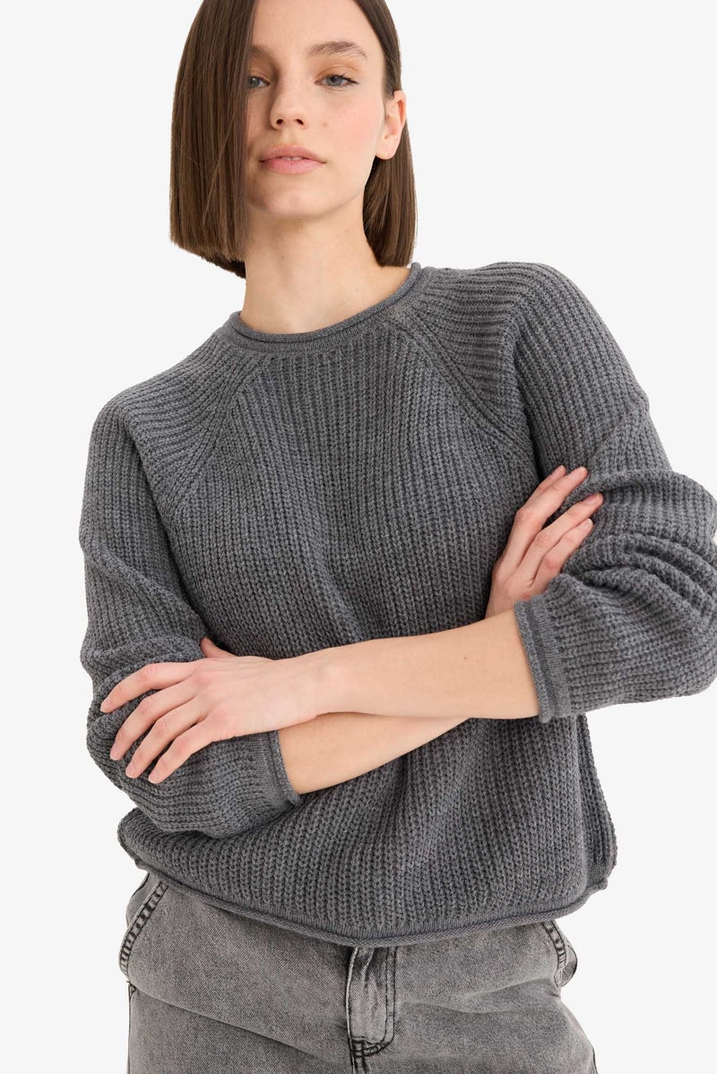 DeFacto Grey Woman Regular Fit Crew Neck Basic Dress Pullover Casual - Image 4